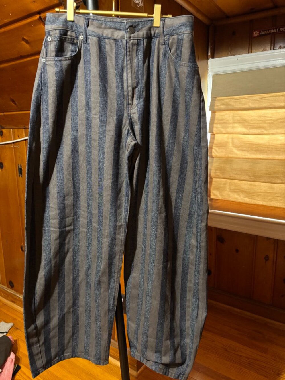 ZARA Striped Denim Barrel Pants, Size US 8
